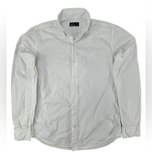 Fred Perry- 100% Cotton Button Down Shirt- Pure White- Medium-‎ Like New!!